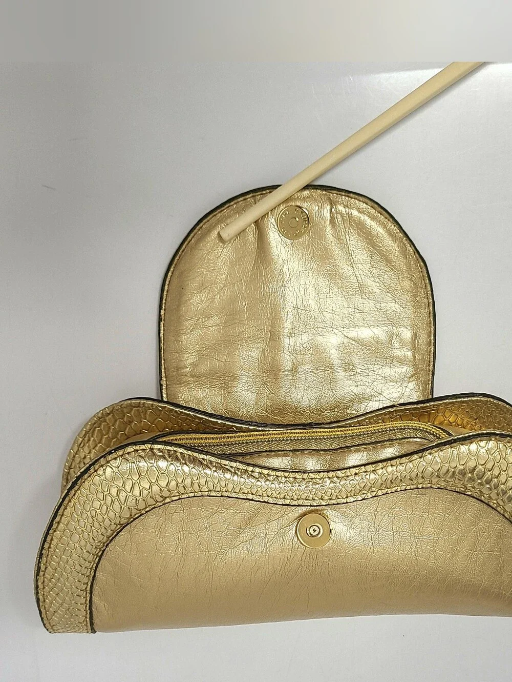 Vtg Versace Y2K Cosmetic Pouch Clutch Bag Gold Metallic Embossed Snakeskin Trim